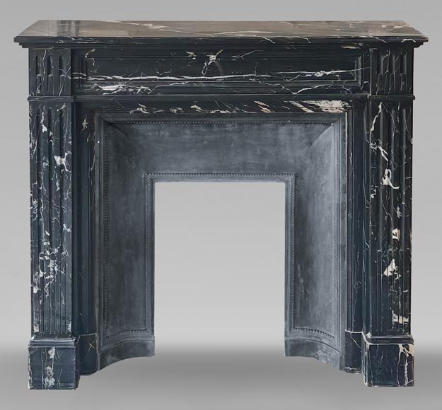 Louis XVI style molded black Marquina marble mantel-0