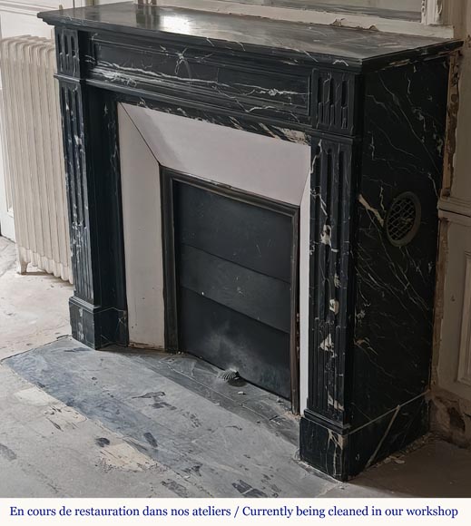 Louis XVI style molded black Marquina marble mantel-5