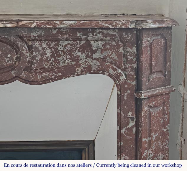 Louis XV style Pompadour mantel in Rouge du Nord marble-6