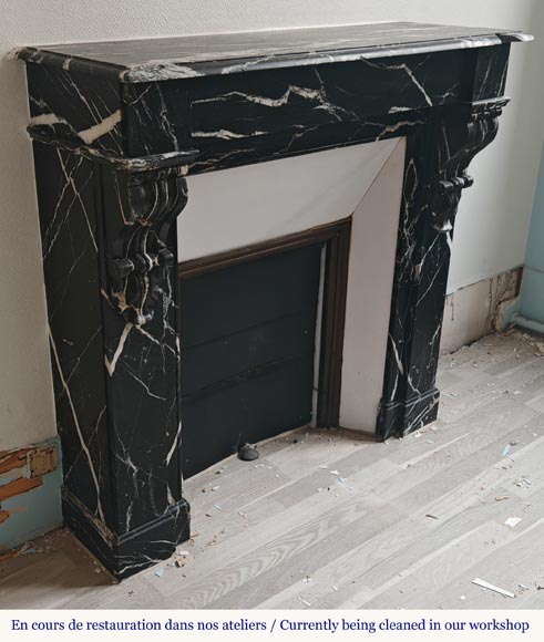 Napoleon III style mantel in black Marquina marble-2