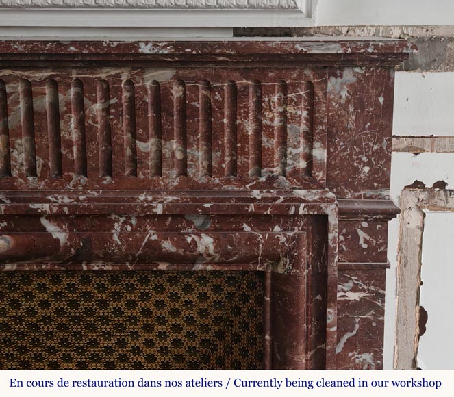 Louis XIV style mantel with acroterion in Rouge du Nord marble-6