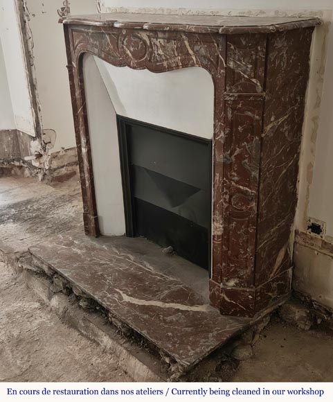 Louis XV style Pompadour mantel in Rouge du Nord marble-5