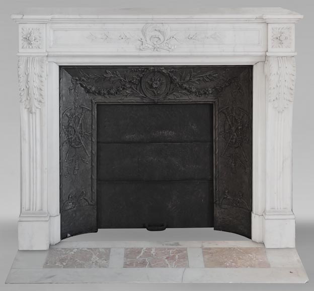 Louis XVI style mantel with laurel wreath carved in semi-statuary marble-0