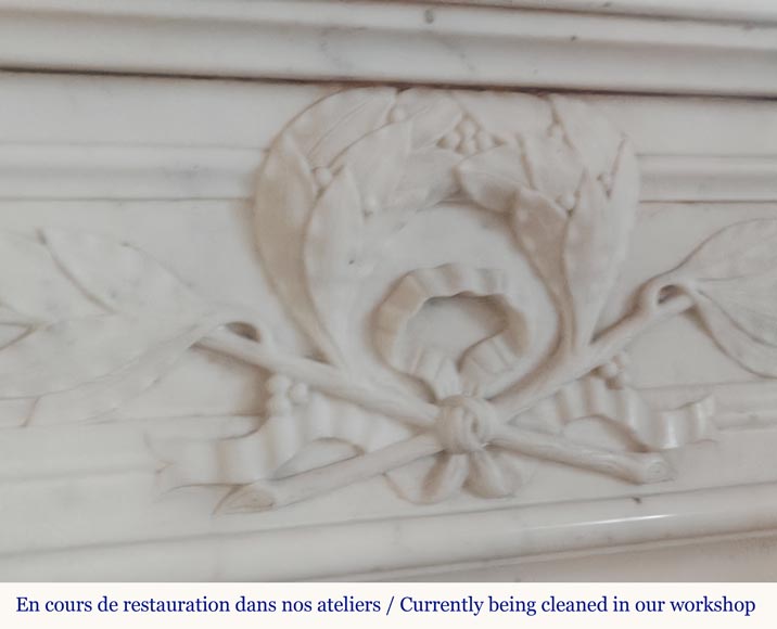 Louis XVI style mantel with laurel wreath carved in semi-statuary marble-2