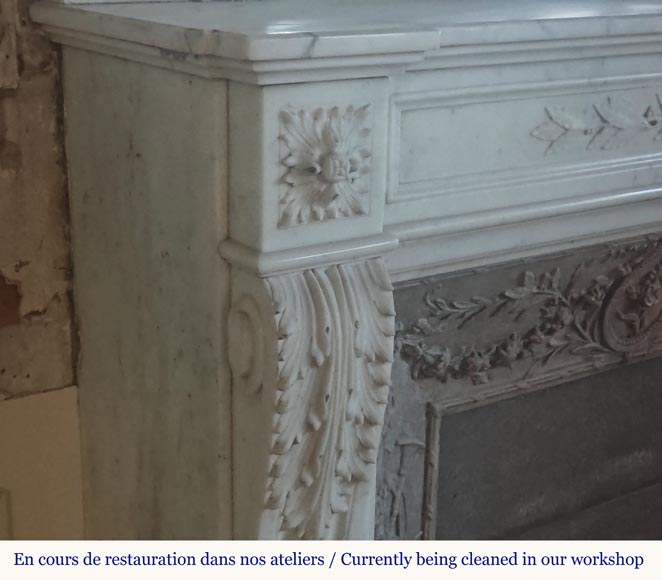 Louis XVI style mantel with laurel wreath carved in semi-statuary marble-5