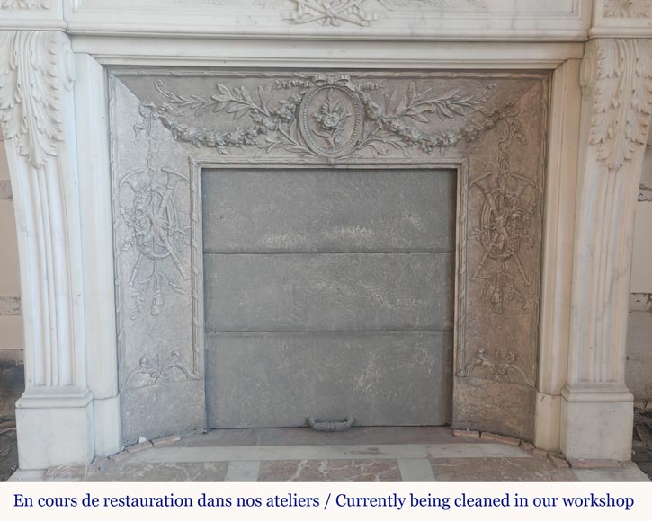 Louis XVI style mantel with laurel wreath carved in semi-statuary marble-9