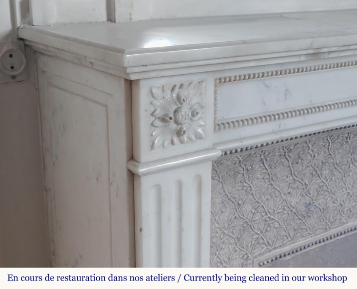 Louis XVI style mantel in semi-statuary marble decorated with a pearl motif-3