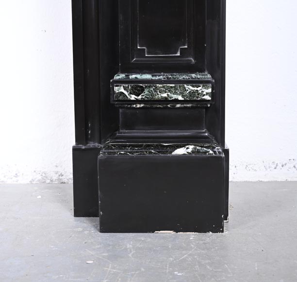 Napoleon III style two-tone mantel carved in fine black and Vert de Mer marble-8