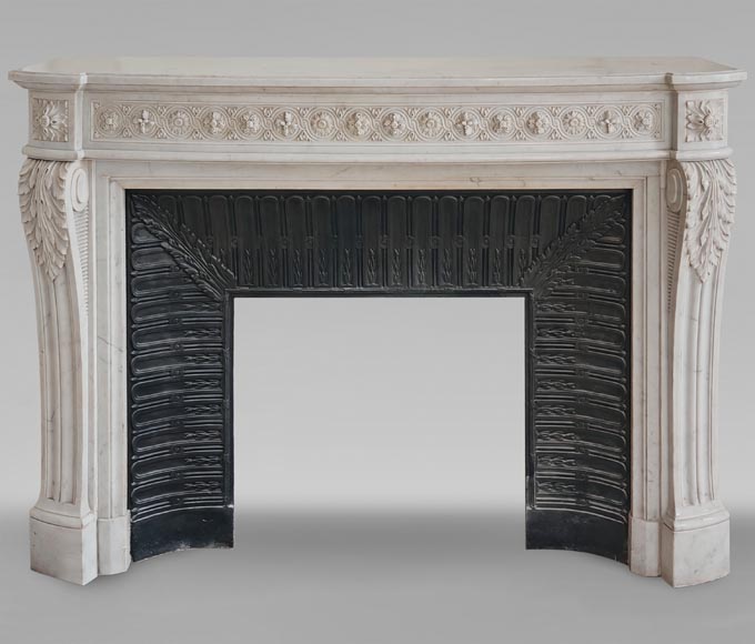 Louis XVI style curved Carrara marble mantel decorated with a frieze of macaroons-0