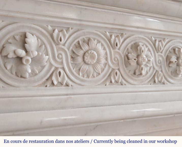 Louis XVI style curved Carrara marble mantel decorated with a frieze of macaroons-2