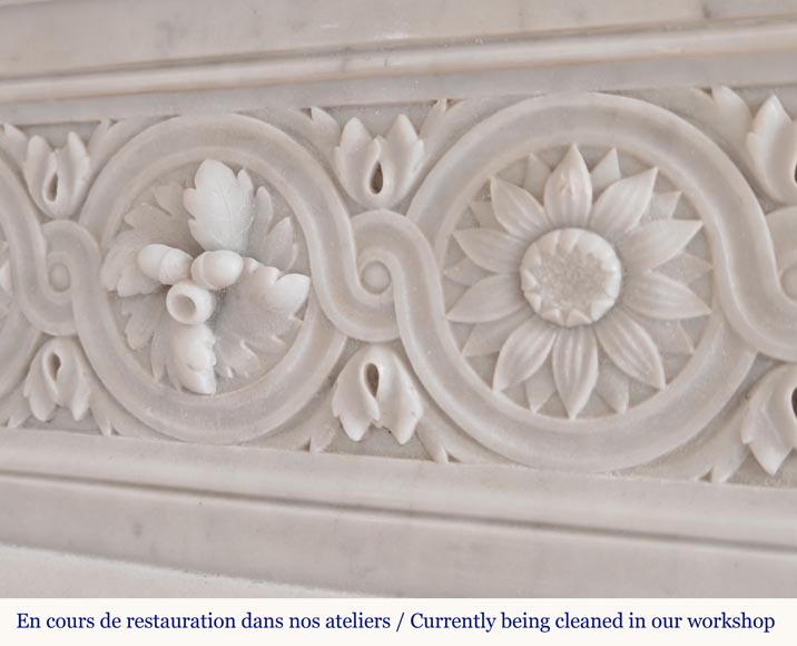 Louis XVI style curved Carrara marble mantel decorated with a frieze of macaroons-3