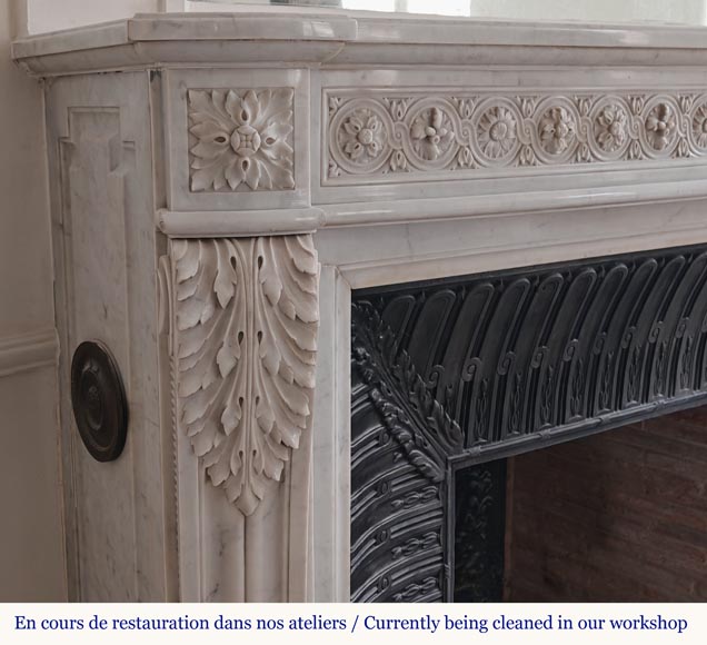 Louis XVI style curved Carrara marble mantel decorated with a frieze of macaroons-5