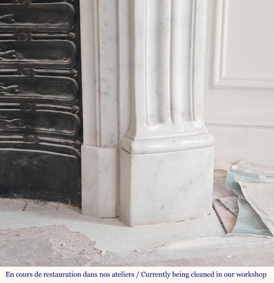 Louis XVI style curved Carrara marble mantel decorated with a frieze of macaroons-10