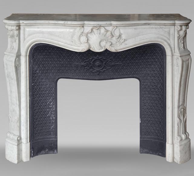 Louis XV style Carrara marble mantel with asymmetrical shell motif-0