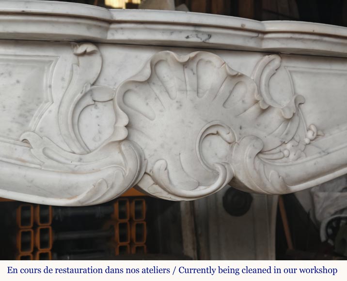 Louis XV style Carrara marble mantel with asymmetrical shell motif-2