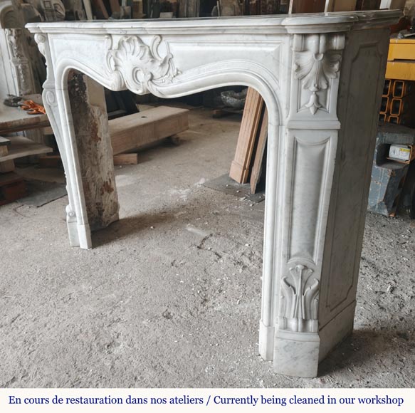 Louis XV style Carrara marble mantel with asymmetrical shell motif-7