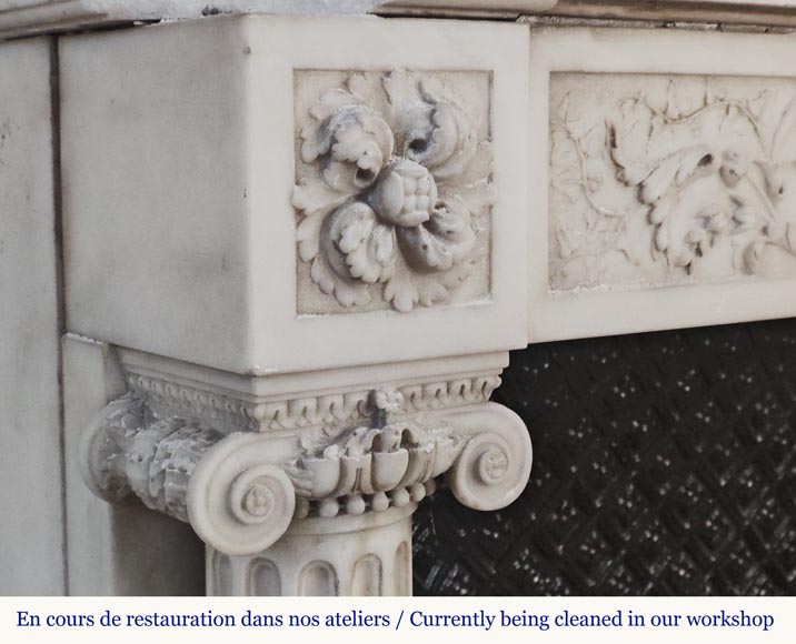 Louis XVI style mantel with Ionic half-columns in statuary marble-5