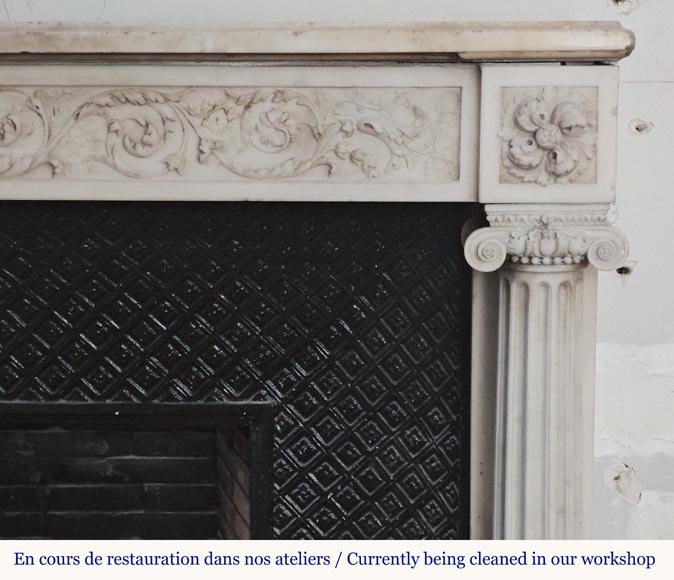 Louis XVI style mantel with Ionic half-columns in statuary marble-10