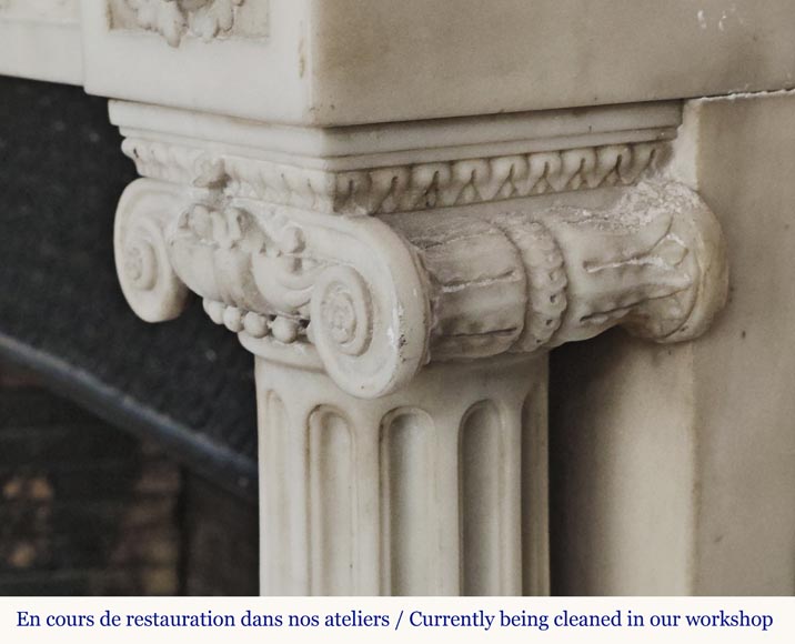 Louis XVI style mantel with Ionic half-columns in statuary marble-12