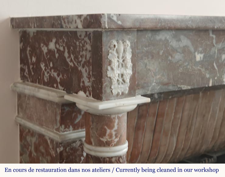 Directoire period mantel carved in Rouge du Nord marble-4