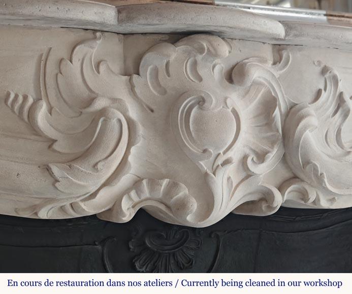 Louis XV style stone mantel with asymmetrical shell design-2