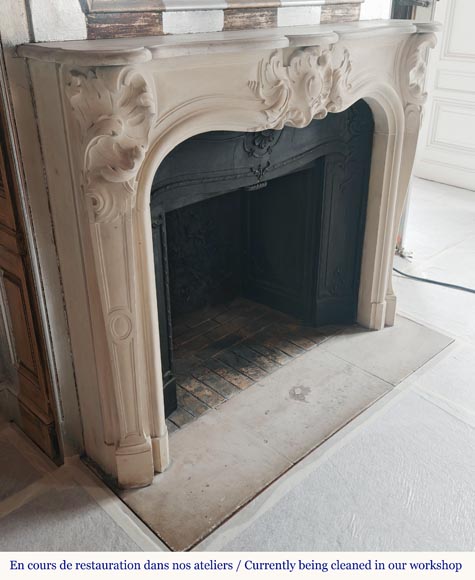 Louis XV style stone mantel with asymmetrical shell design-3