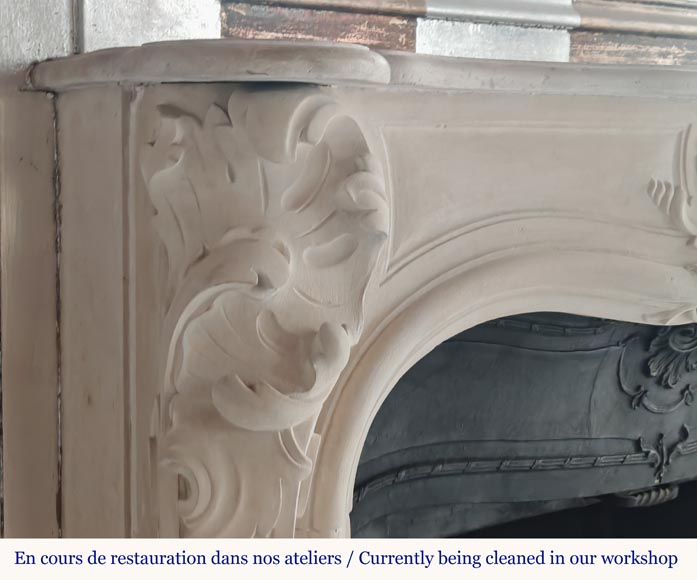 Louis XV style stone mantel with asymmetrical shell design-4