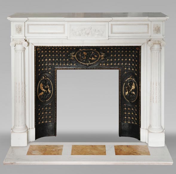 Louis XVI style mantel in statuary marble with Ionic columns-0