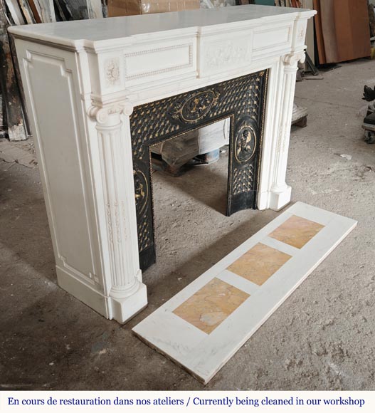 Louis XVI style mantel in statuary marble with Ionic columns-4