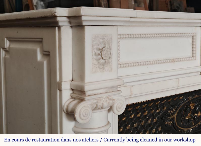 Louis XVI style mantel in statuary marble with Ionic columns-5