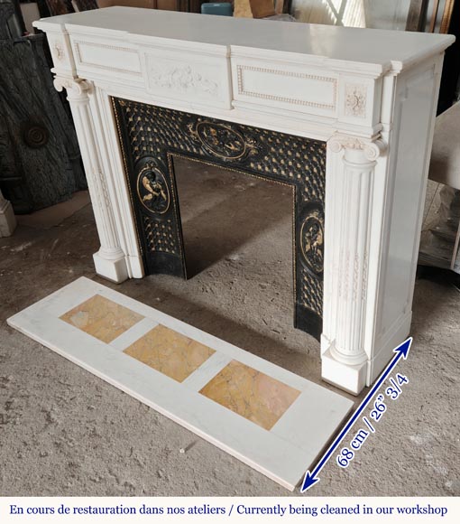 Louis XVI style mantel in statuary marble with Ionic columns-10