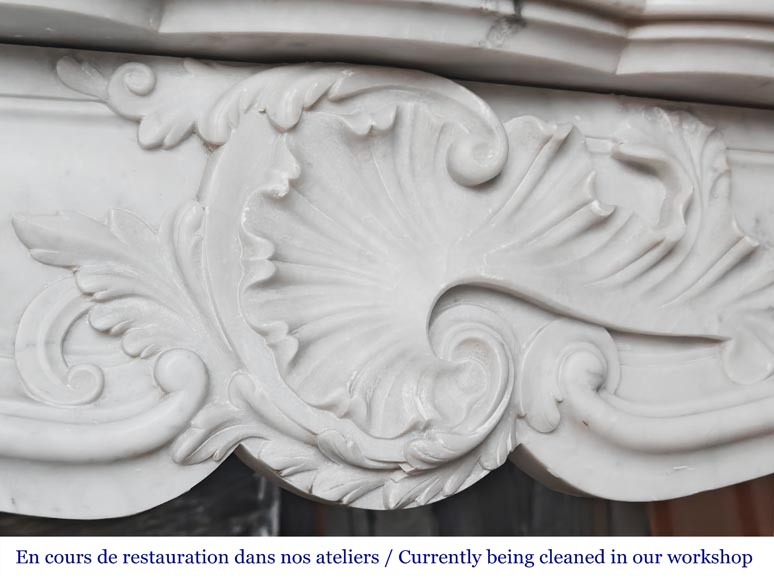 Louis XV style fireplace with an asymmetrical shell, in Carrara marble-2