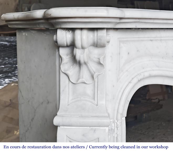 Louis XV style fireplace with an asymmetrical shell, in Carrara marble-5