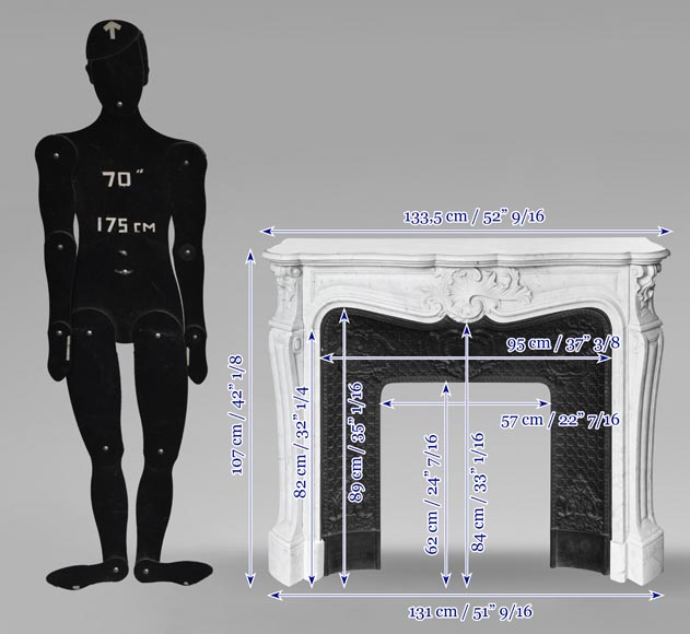 Louis XV style fireplace with an asymmetrical shell, in Carrara marble-11