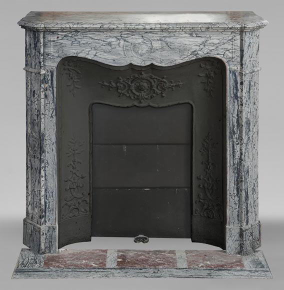 Small Louis XV style Pompadour mantel in Fleury blue marble-0