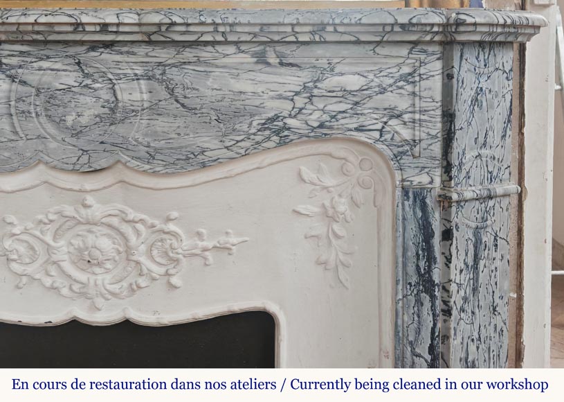 Small Louis XV style Pompadour mantel in Fleury blue marble-6