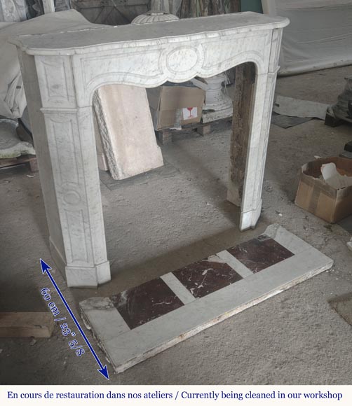 Louis XV style fireplace, Pompadour model, in Carrara marble-2