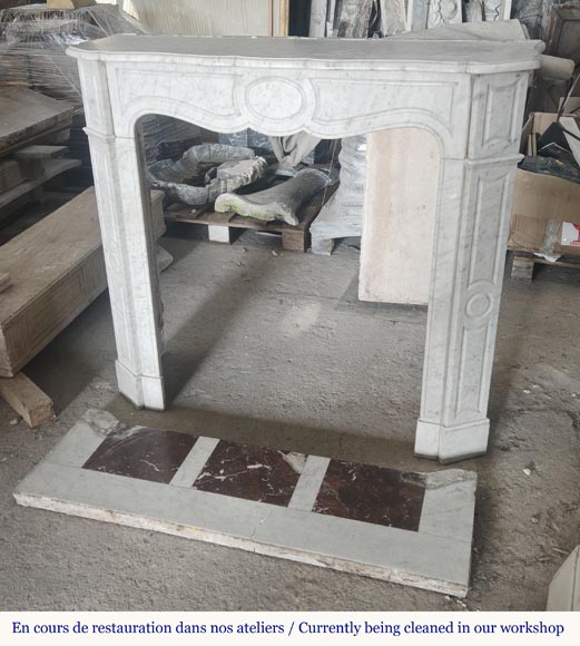 Louis XV style fireplace, Pompadour model, in Carrara marble-5