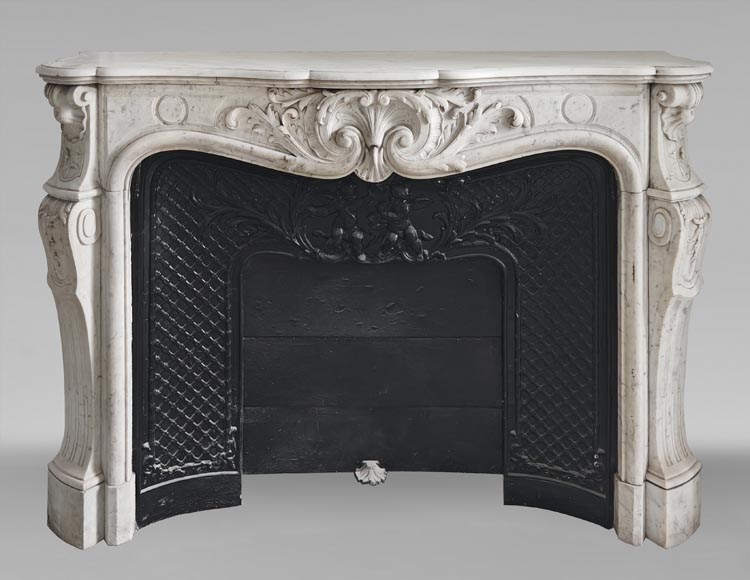 Large Louis XV style fireplace in Carrara marble-0