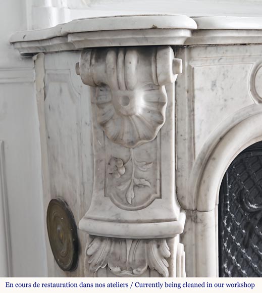 Large Louis XV style fireplace in Carrara marble-5