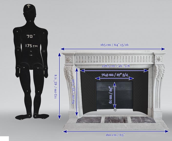 Louis XVI fireplace in Carrara with rudentée fluting-12
