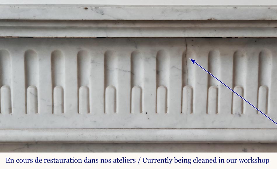 Louis XVI style fireplace in Carrara marble, decorated with rudentée fluting-1