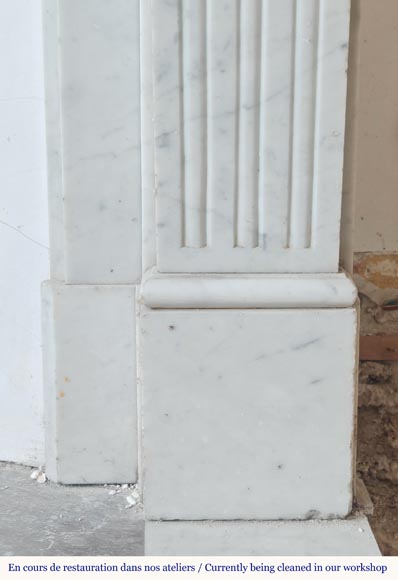 Louis XVI style fireplace in Carrara marble, decorated with rudentée fluting-7