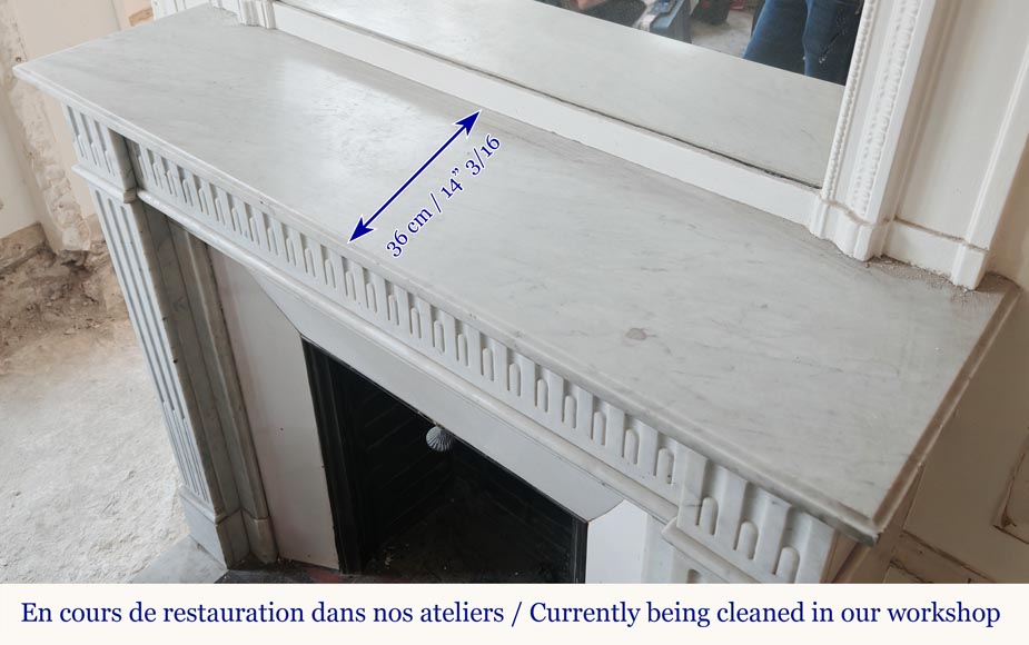 Louis XVI style fireplace in Carrara marble, decorated with rudentée fluting-9