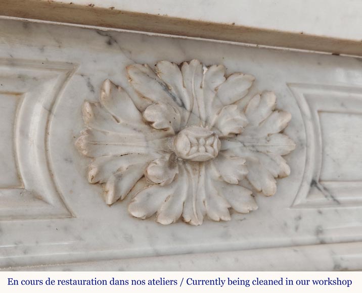 Louis XVI style fireplace in Carrare marble, decorated with floral fluting-2