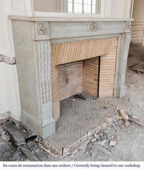 Louis XVI style fireplace in Carrare marble, decorated with floral fluting-3