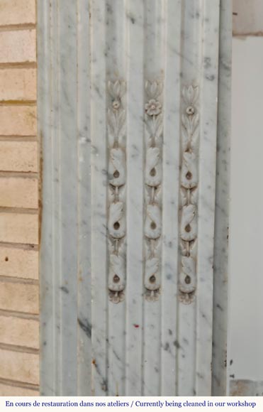 Louis XVI style fireplace in Carrare marble, decorated with floral fluting-9