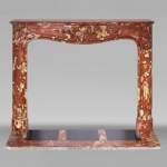  Regency style fireplace with palmette and scroll, in red and yellow marble