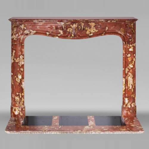  Regency style fireplace with palmette and scroll, in red and yellow marble