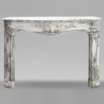 Louis XV style fireplace with floral palmette, in Arabescato marble